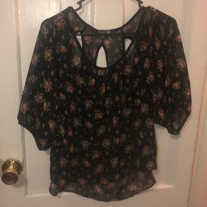 Black floral cute back top